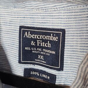 Abercrombie & Fitch NWOT XXL Shirt Mens Long Sleeve 100% Linen‎ Blue Stripe